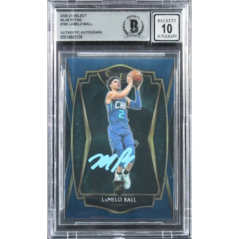 Hornets LaMelo Ball Signed 2020 Select Blue Retail #183 RC Card Auto 10 BAS Slab