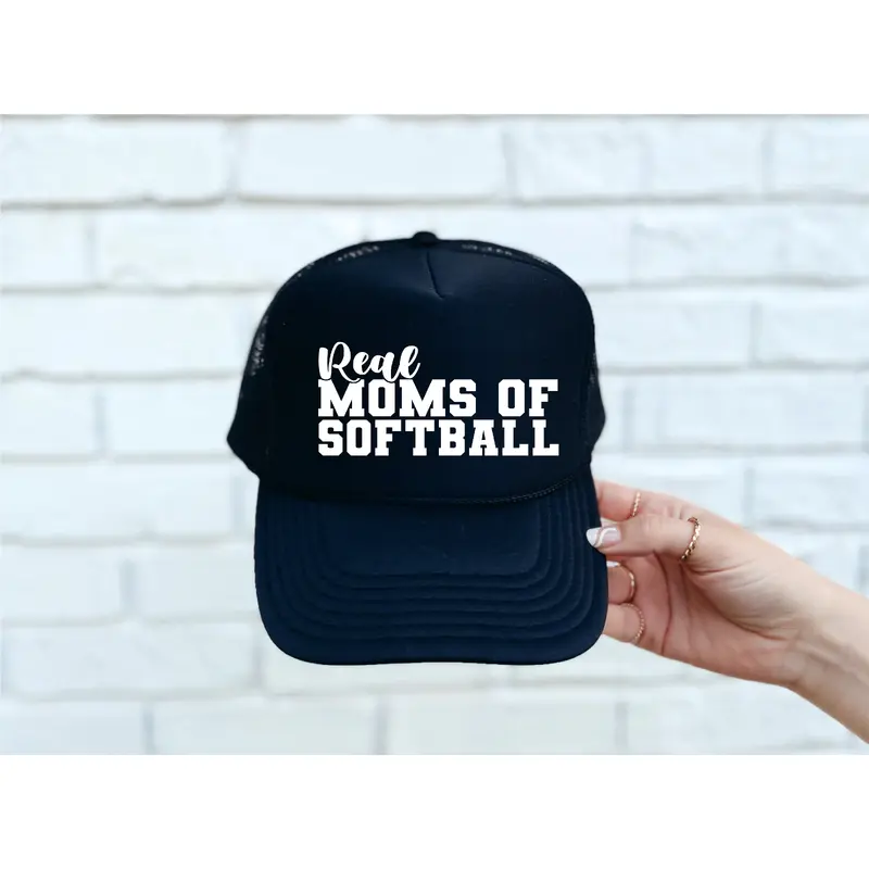 Real Moms of Softball DTF Printed Black Trucker Hat