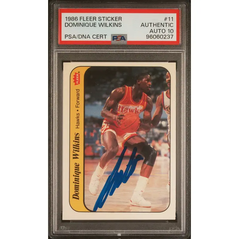 1986 Fleer Sticker Dominique Wilkins #11 Signed Card AUTO 10 PSA Slabbed Hawks