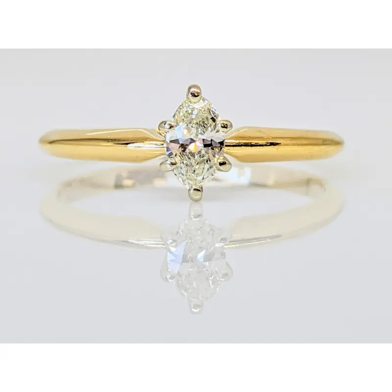 14K .24 CARAT TOTAL SI I DIAMOND MARQUISE CUT SOLITAIRE ESTATE RING 1.6 GRAMS