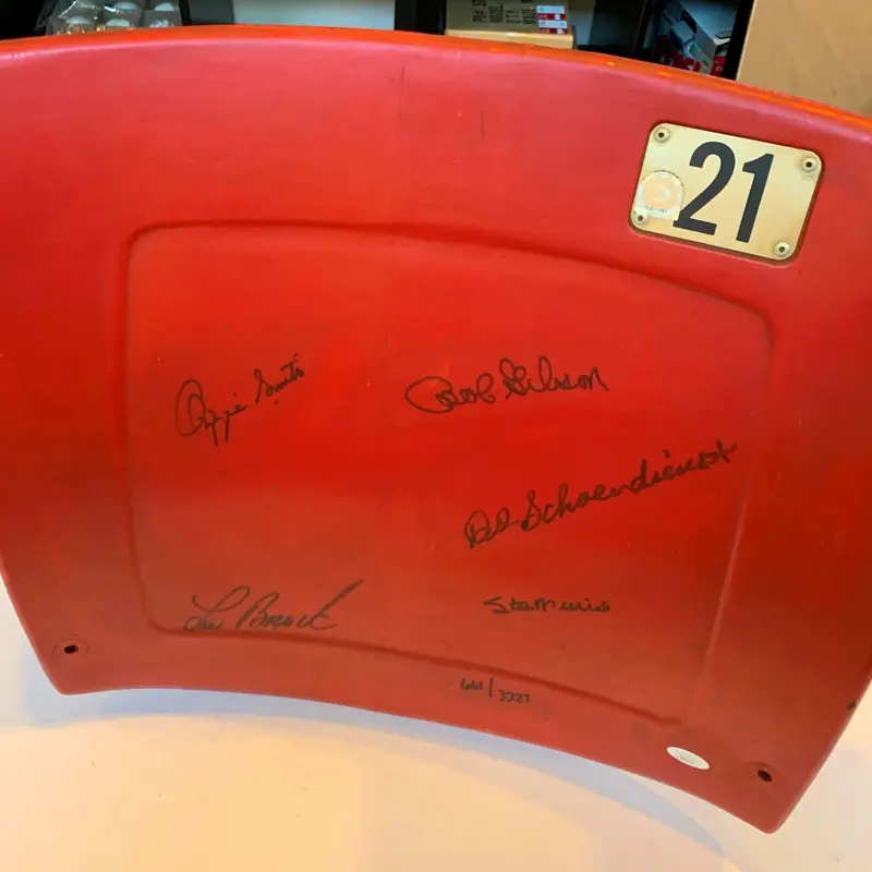 Stan Musial Bob Gibson Ozzie Smith Lou Brock Signed Busch Stadium Seatback JSA
