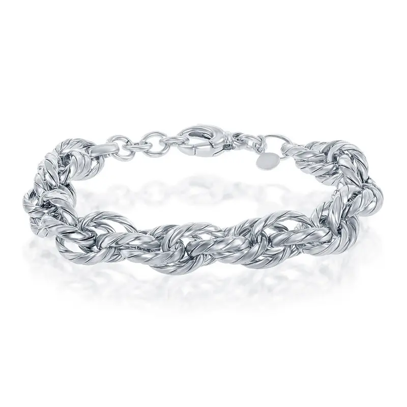 Sterling Silver Stripped Multi-Oval Linked Bracelet, MADE IN ITALY