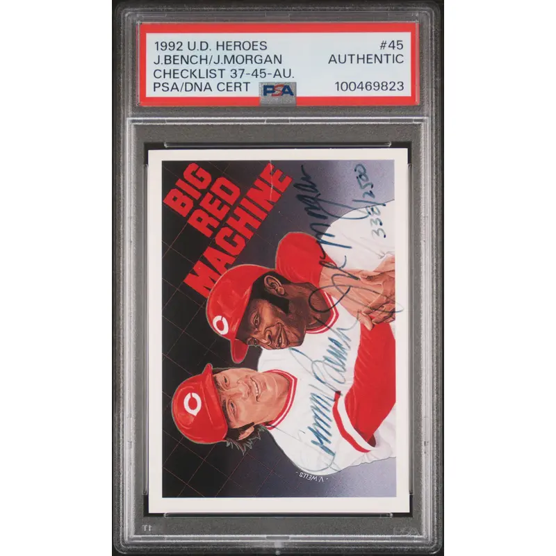 Johnny Bench + Joe Morgan 1992 Upper Deck Heroes Auto #338/2500 PSA Authentic