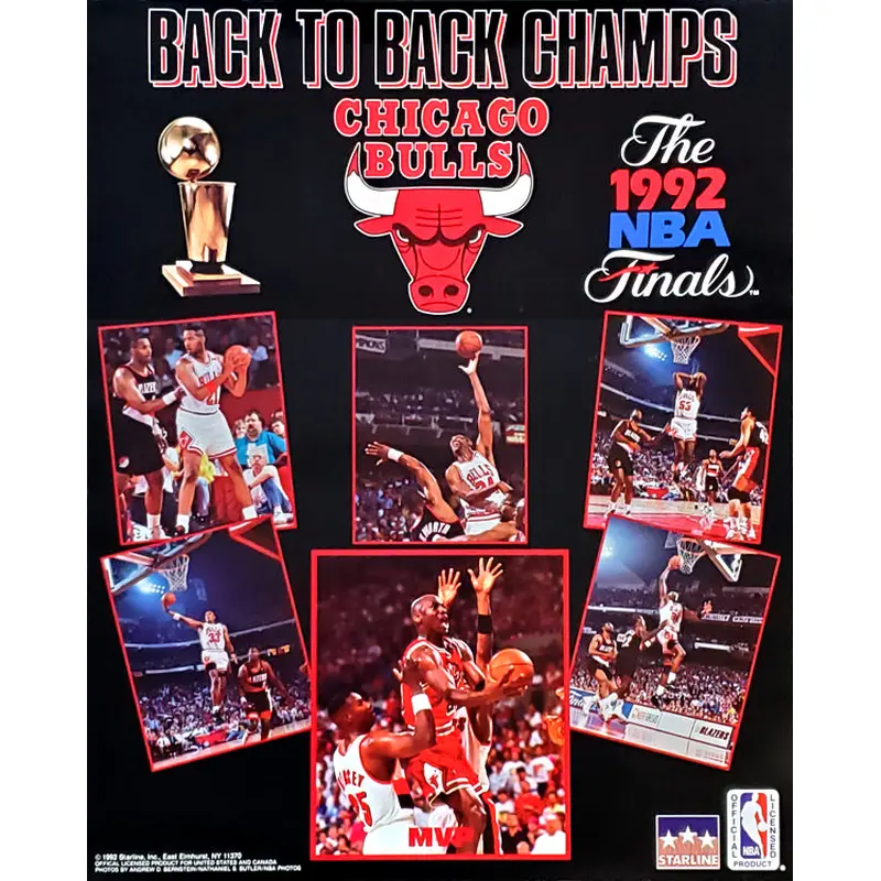 Chicago Bulls Back to Back NBA Champs (1992 NBA Champions) 16x20 Poster - Starline Inc.