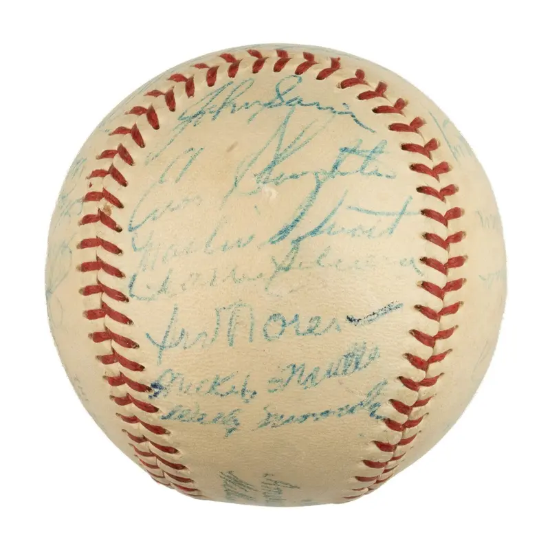 Beautiful 1954 New York Yankees Team Signed Baseball Mickey Mantle PSA DNA COA