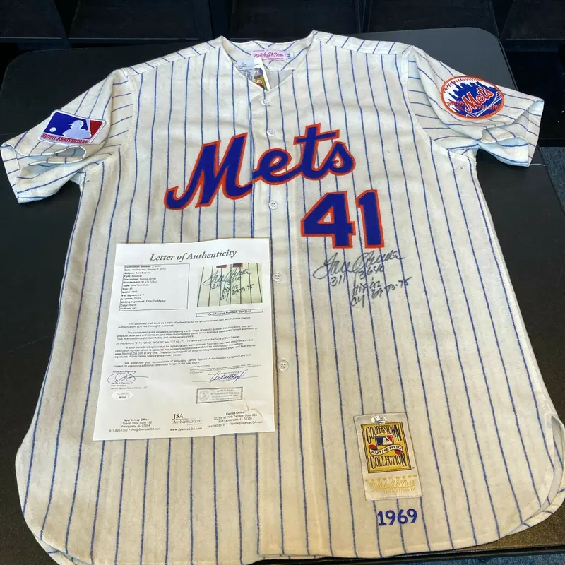 Beautiful Tom Seaver Signed Heavily Inscribed STATS New York Mets Jersey JSA COA