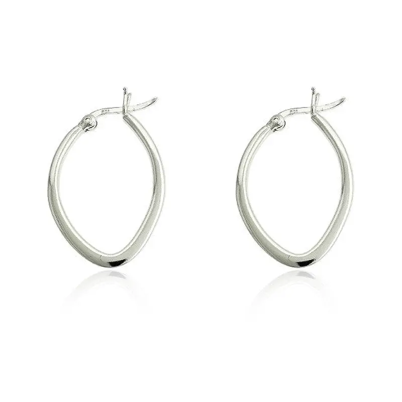 Sterling Silver Flat Oval Hoop Earrings