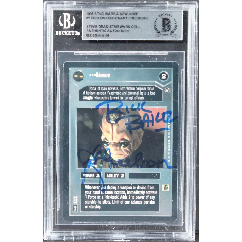 Star Wars (2) Baker & Freeborn Signed 1996 SW A New Hope #1 Card BAS Slabbed