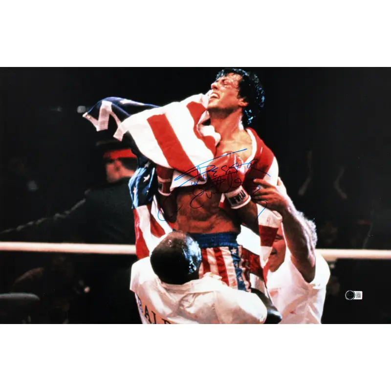 Sylvester Stallone Rocky Signed Horizontal Flag 16x24 Photo BAS #AE09500