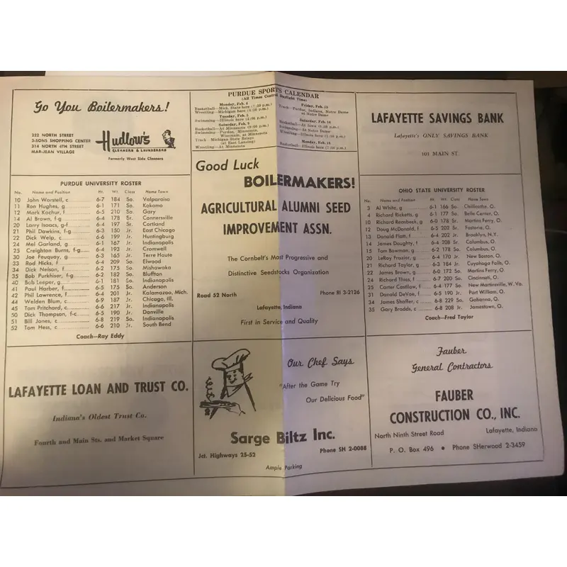1963 Ohio State vs Purdue Basketball Program