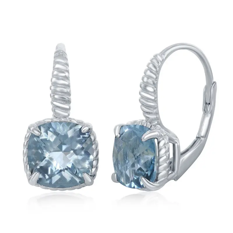 Sterling Silver Four-Prong Square Gem Earring -  Blue Topaz