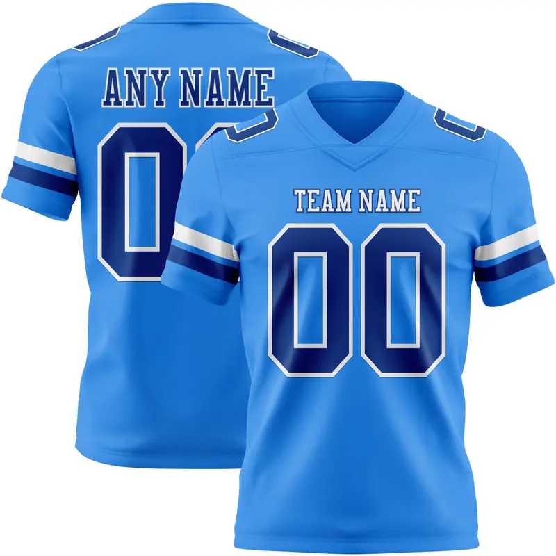 Custom Powder Blue Royal-White Mesh Authentic Football Jersey