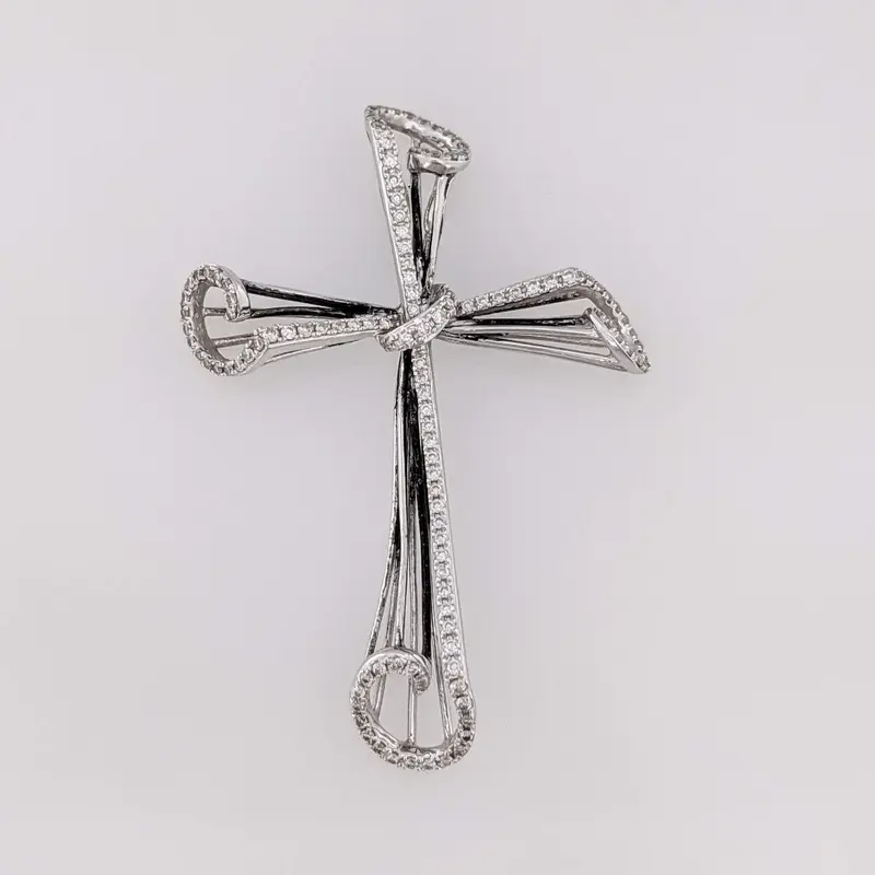 14K WHITE .61 CARAT TOTAL WEIGHT DIAMOND ROUND (123) WHIMSICAL ESTATE CROSS 3.6 GRAMS