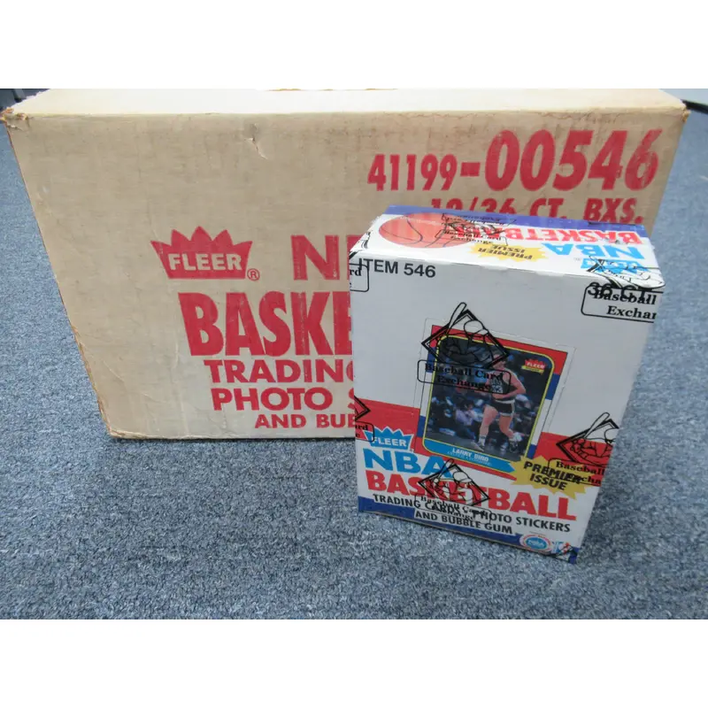 1986/87 Fleer Basketball Unopened Wax Box (Jordan Top) w/ Display Case