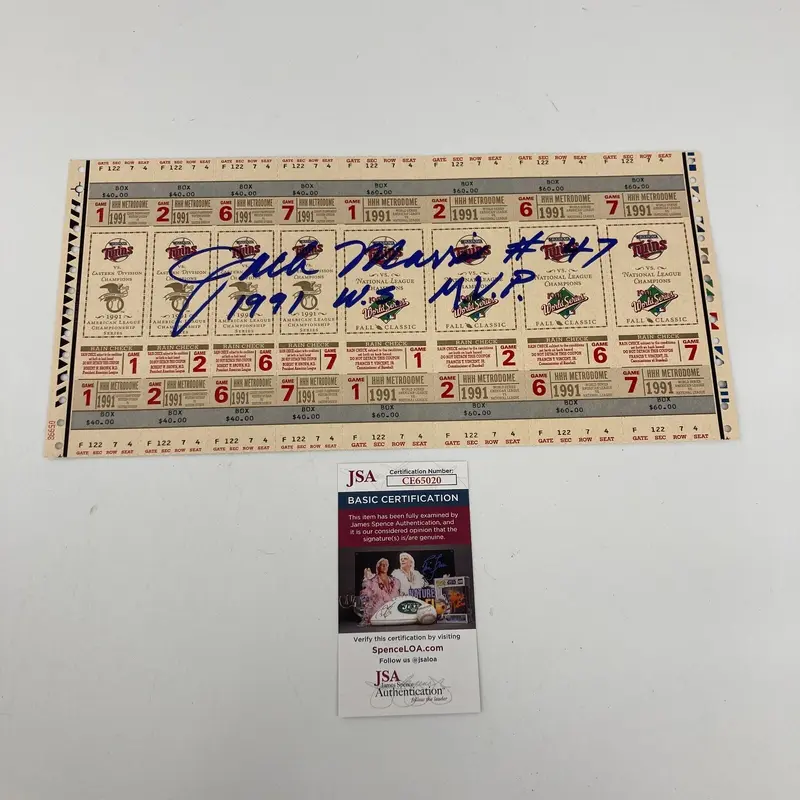 Jack Morris 1991 WS MVP Signed 1991 World Series Uncut Ticket Sheet JSA COA
