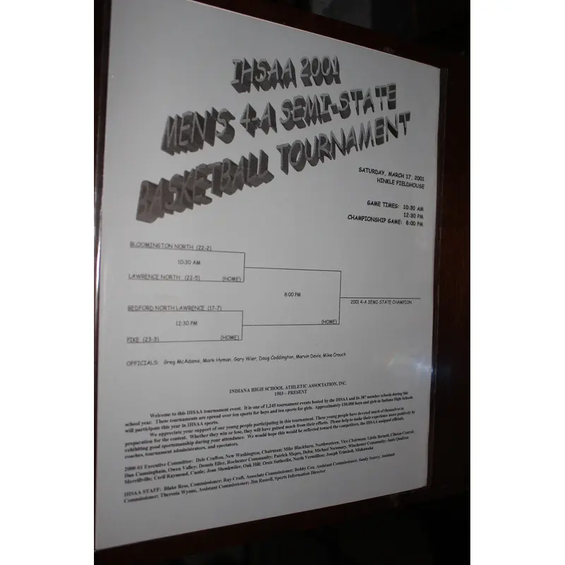 2001 Indiana High School Hinkle Fieldhouse Semi-State Basketball Program