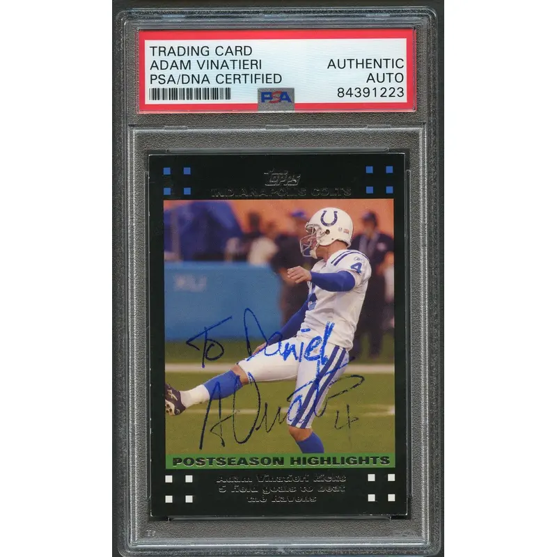 2007 Topps Postseason Highlights #439 Adam Vinatieri Signed Card PSA Slabbed Colts