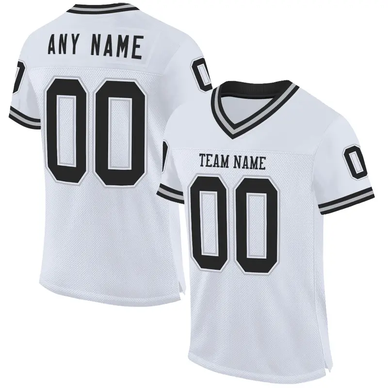 Custom White Black-Gray Mesh Authentic Throwback Football Jersey