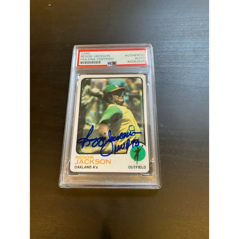 1973 Topps Reggie Jackson Signed Porcelain Baseball Card PSA DNA "MVP 1973"