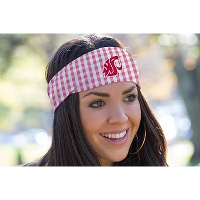 WSU Crimson and White Gingham Wrap Headband
