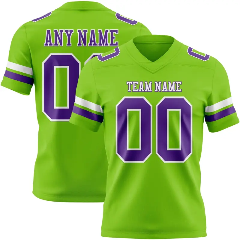 Custom Neon Green Purple-White Mesh Authentic Football Jersey