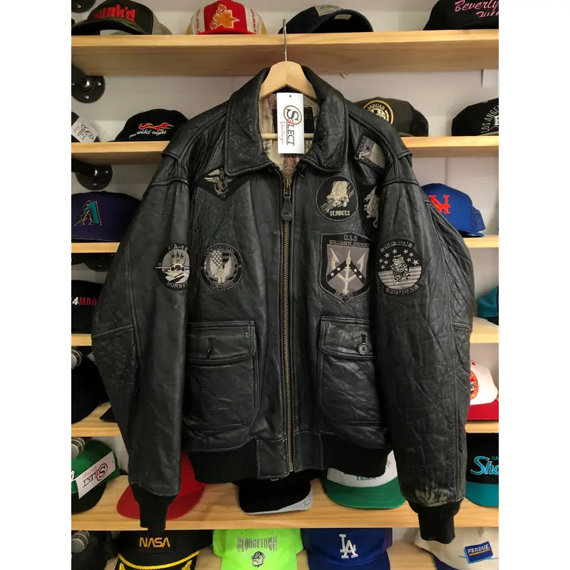 Vintage Top Gun G-1 Leather Patched Bomber Jacket Size Large