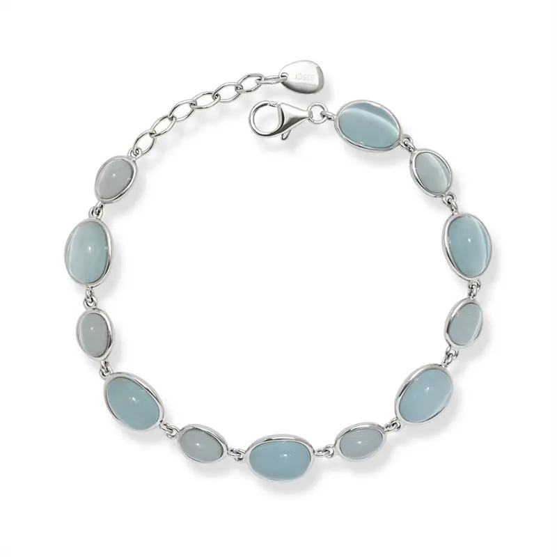 Sterling Silver Light Blue and Dark Tiffany Blue Oval Cat?s Eye Bracelet
