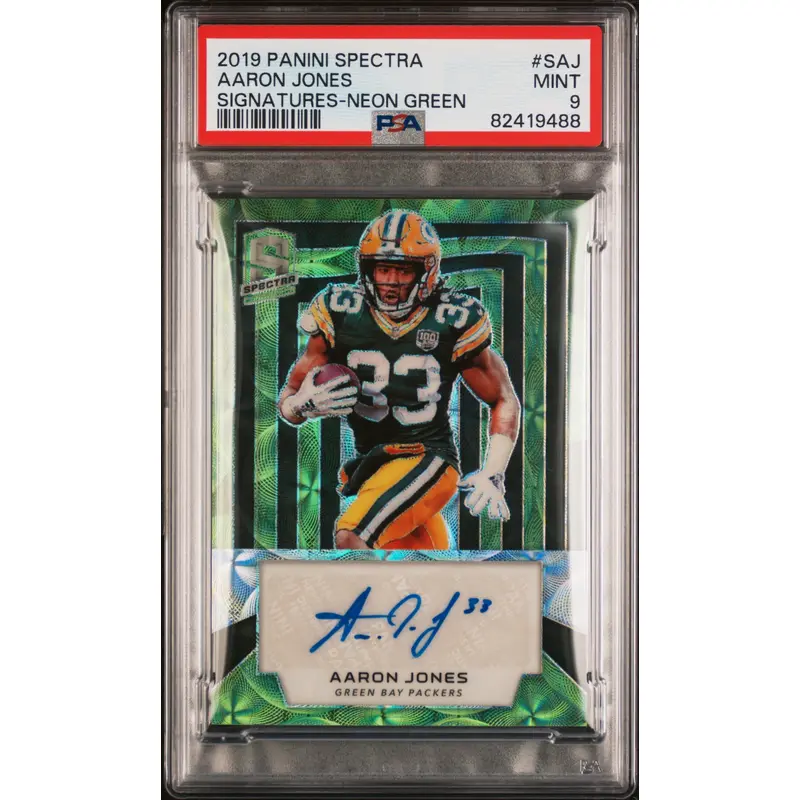 Aaron Jones 2019 Panini Spectra Neon Green Auto #8/25 PSA 9 Mint