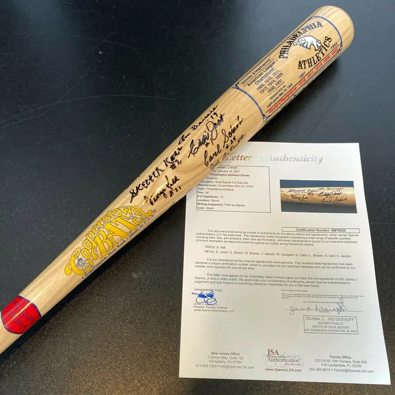 Rare Philadelphia Athletics A's Legends Bat With 15 Signatures JSA COA