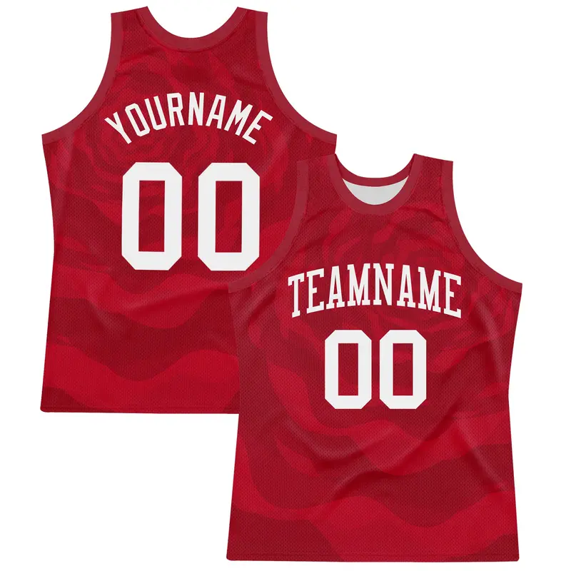 Custom Red White Fluid Art Round Neck Sublimation Basketball Suit Jersey