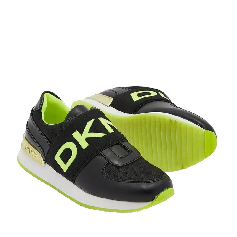 DKNY WOMENS TENNIS SHOE BLACK/YELLOW  MARLI SLIP ON SNEA, K3102296 BLK/YELLOW