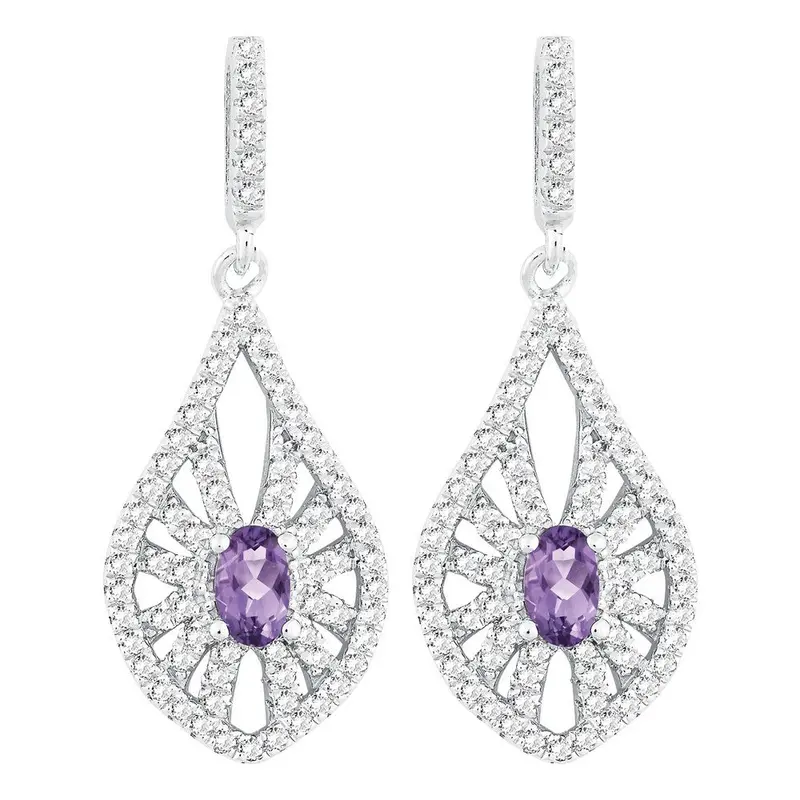 Sterling Silver .42 ct Oval Amethyst with 1.182 ct White Topaz Earring