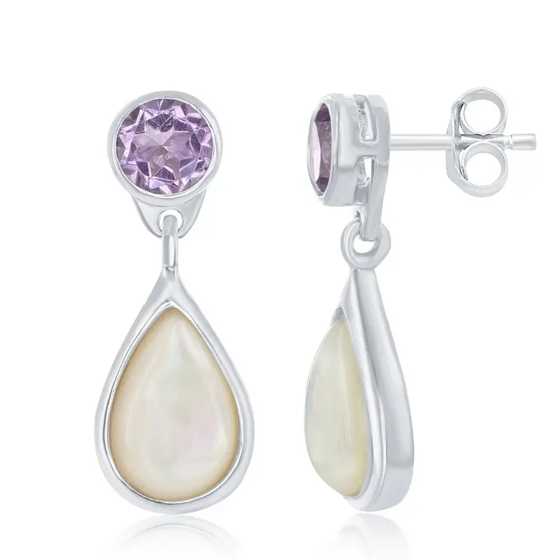 Sterling Silver Amethyst and Mother of Pearl Earrings