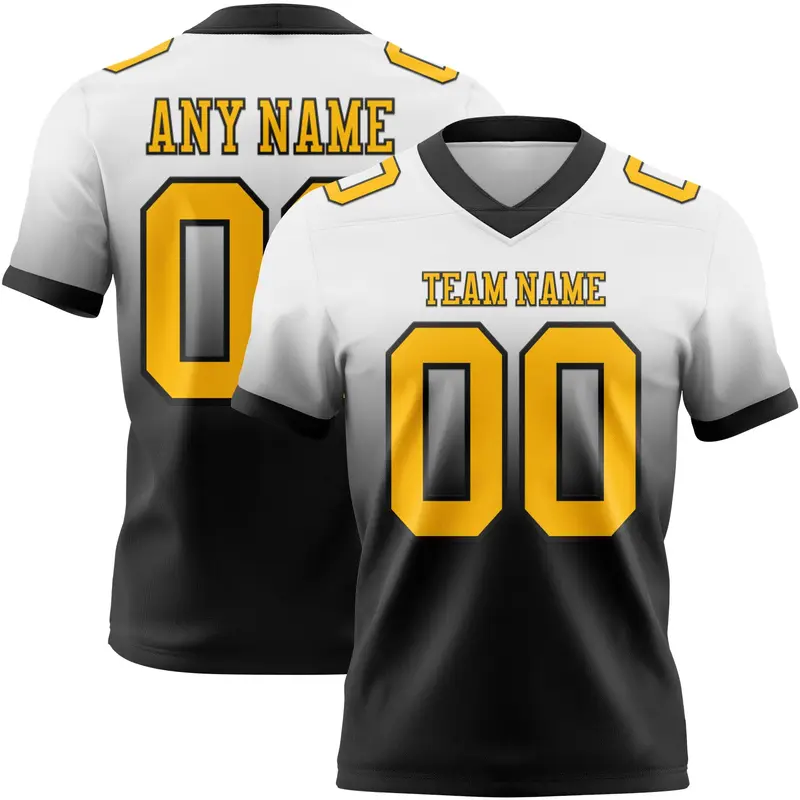 Custom White Gold-Black Mesh Authentic Fade Fashion Football Jersey