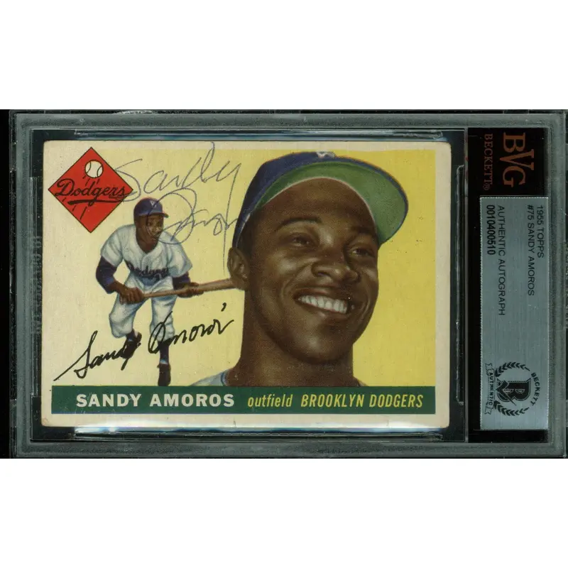 Dodgers Sandy Amoros Signed 1955 Topps #75 Rookie Auto Card BAS Slabbed