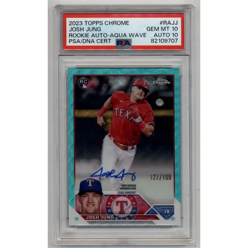 Josh Jung 2023 Topps Chrome Rookie Auto Aqua Wave 127/199 PSA 10 Gem Mint