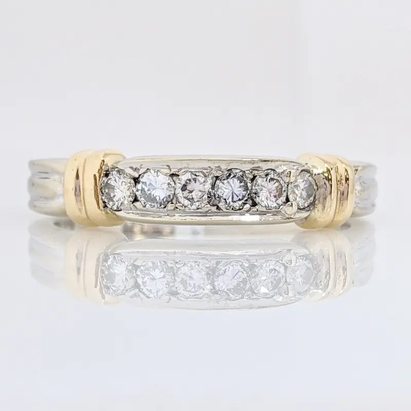 14K TWO-TONE .30 CARAT TOTAL WEIGHT SI2 H DIAMOND ROUND (6) ESTATE 5.2 GRAMS