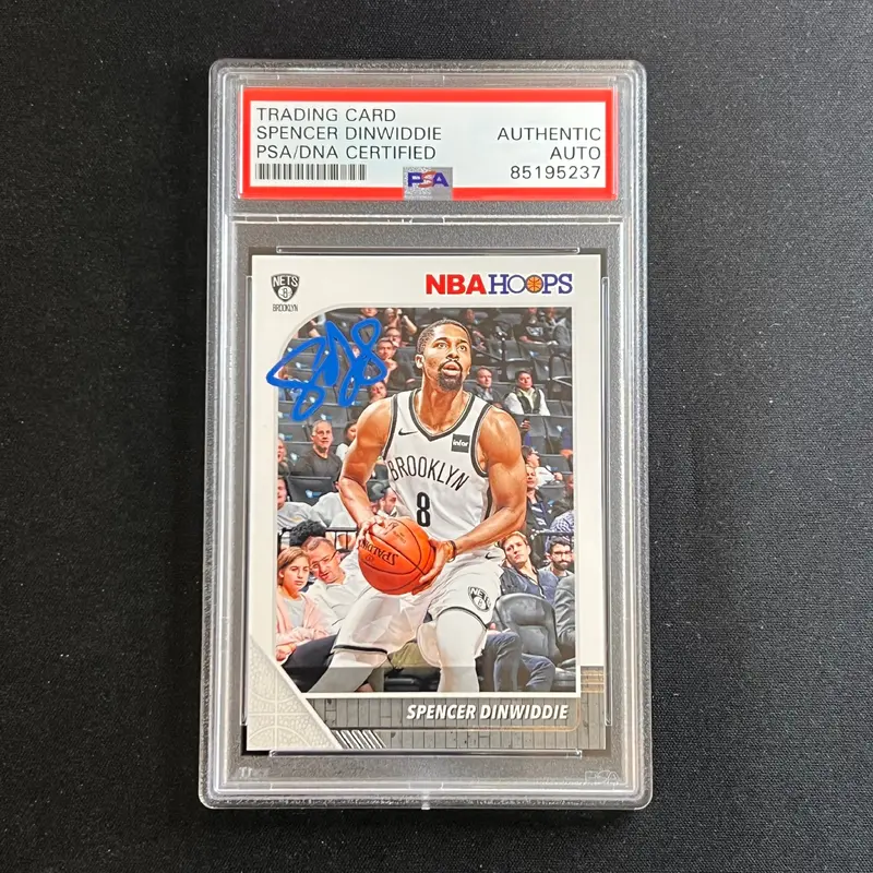 2019-20 NBA Hoops #13 Spencer Dinwiddie Signed Card AUTO PSA Slabbed Nets