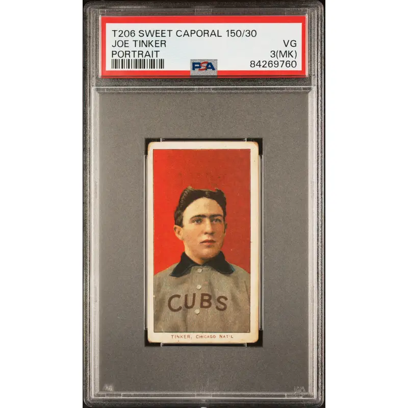 Joe Tinker 1909-11 T206 Sweet Caporal 150/30 Portrait PSA 3 Very Good MK