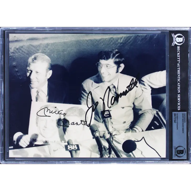 Mickey Mantle & Joe Namath Authentic Signed 8x10 Photo Autographed BAS Slabbed