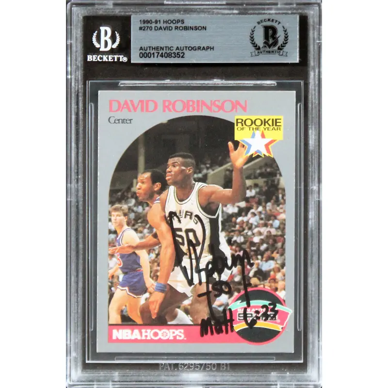 Spurs David Robinson Authentic Signed 1990 Hoops #270 Card BAS Slabbed