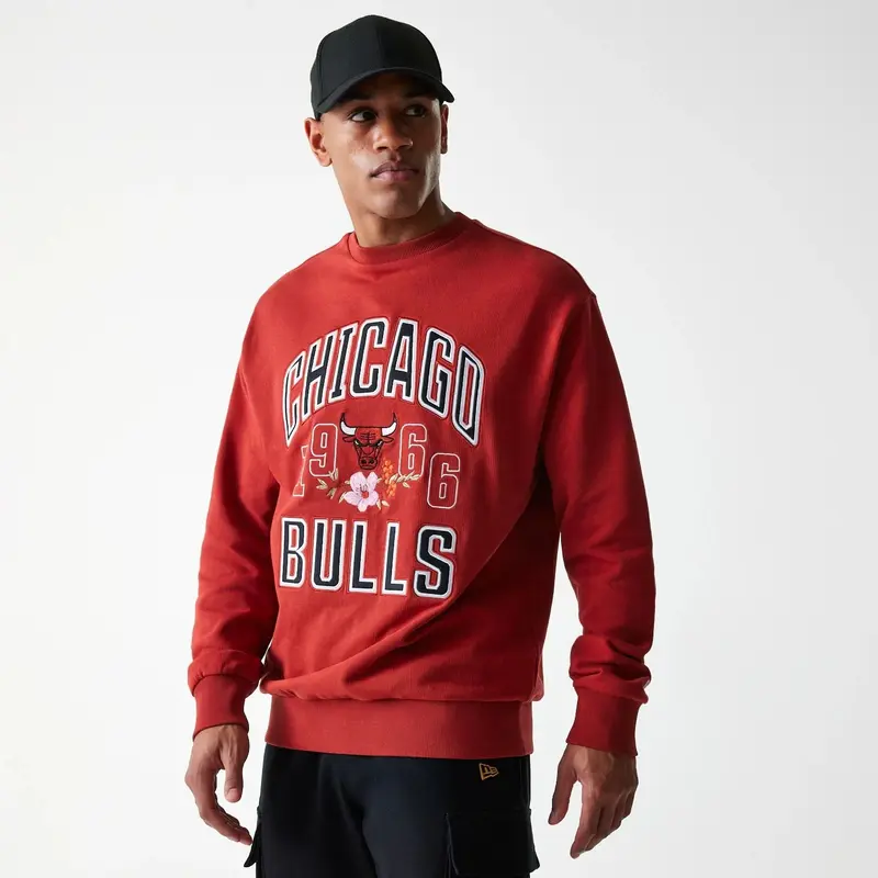 Chicago Bulls NBA Floral Red Oversized Crew Neck Sweater