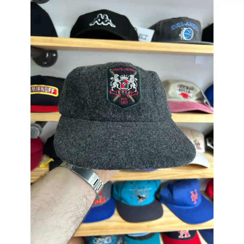 Vintage Ralph Lauren Polo Sport Made in USA Wool Lion Crest Fitted Hat Medium