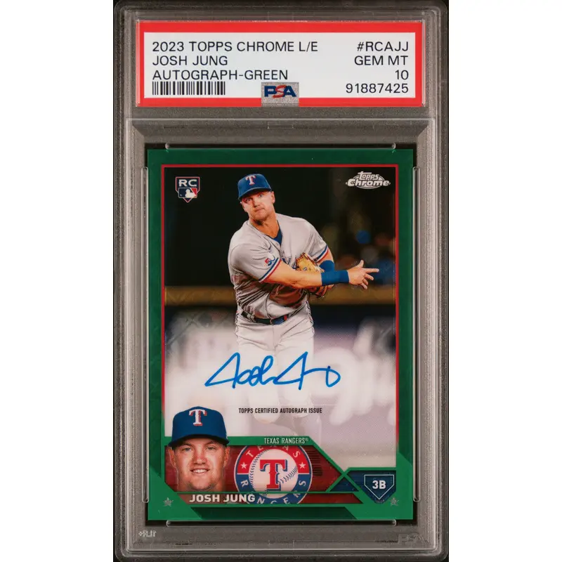 Josh Jung 2023 Topps Chrome Logofractor Green Auto #39/99 PSA 10 Gem Mint