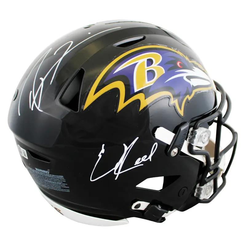Ravens Ed Reed & Ray Lewis Signed Speed Flex Full Size Helmet BAS Witnessed