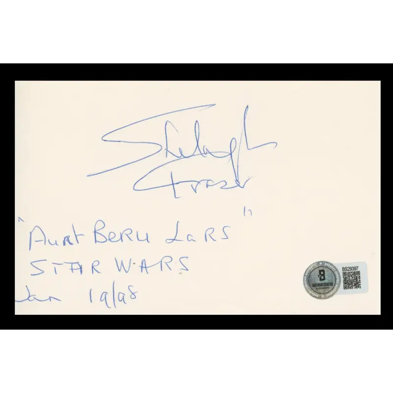 Shelagh Fraser Star Wars Authentic Signed 4x6 Index Card w/ note BAS #BS29397