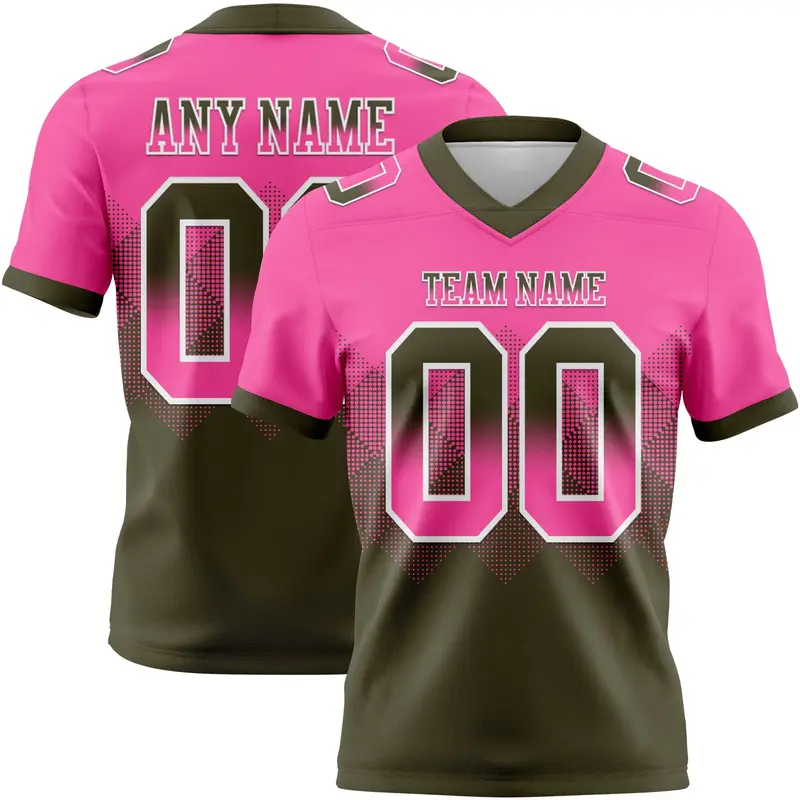 Custom Pink Olive-White Mesh Authentic Gradient Square Shape Flag Football Jersey