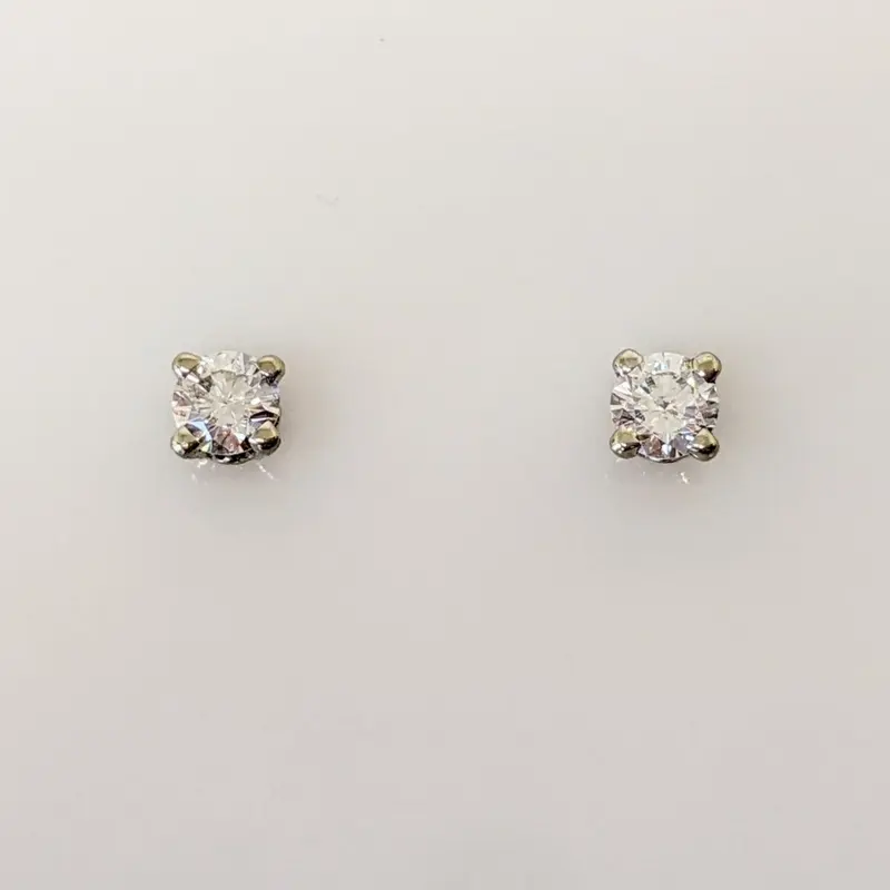 14K WHITE .25 CARAT TOTAL WEIGHT SI2 H DIAMOND ROUND (2) ESTATE STUD EARRINGS 0.8 GRAMS