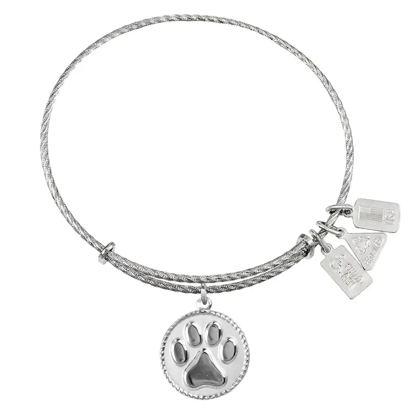 Paw Print Sterling Silver Charm Bangle
