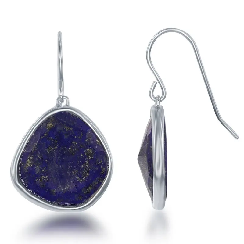 Sterling Silver Rounded Square Blue Lapis Earrings